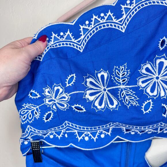 NWT Anthropologie Farm Rio One Shoulder Embroidered Cut Out Linen Jumpsuit Large - Picture 5 of 16